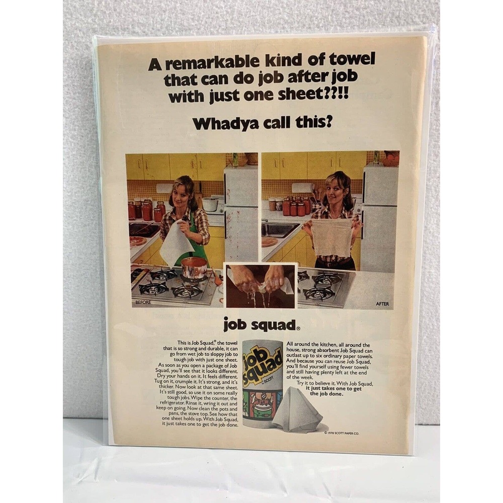 Vtg Print Ad 1979 Job Squad Paper Towels Genuine Magazine Advertisement Ephemera